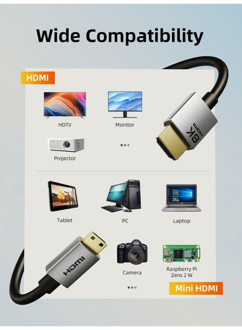 كابل تايم كابل HDMI صغير ثنائي الاتجاه بدقة 8K60 هرتز، طوله 10 أقدام، متوافق مع كاميرا Raspberry Pi Zero وكاميرا الفيديو - Image 2